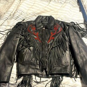 Genuine leather fringe biker jacket